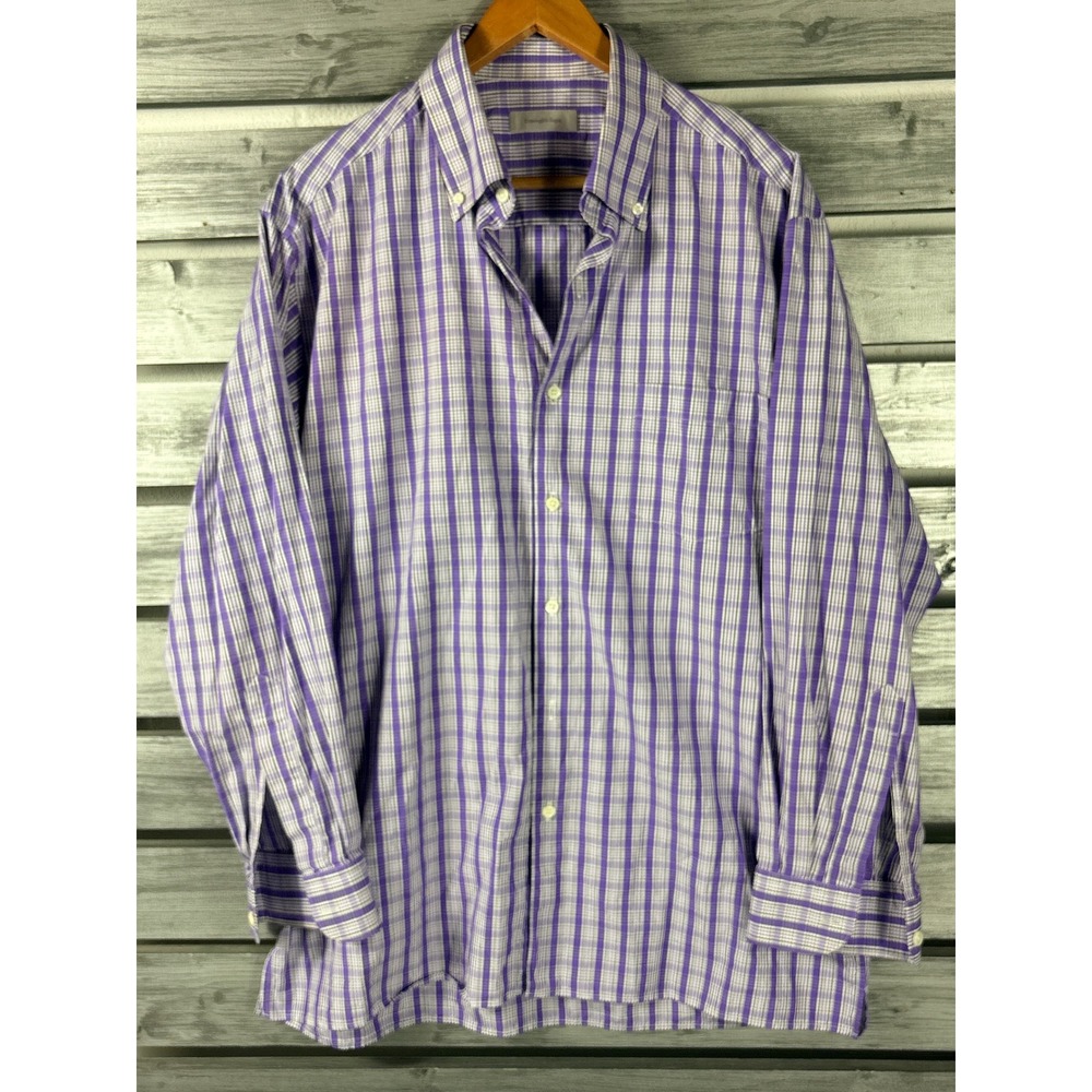 Ermenegildo Zegna Mens XL Purple Plaid Button Down Shirt Long Sleeve Turkey